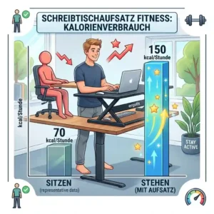 Illustration comparing correct and incorrect posture when using a writesreibtischaufsatz fitness.