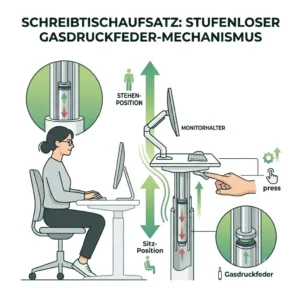 Stufenlose Höhenverstellung durch den schreibtischaufsatz mit monitorhalterung per Gasdruckfeder