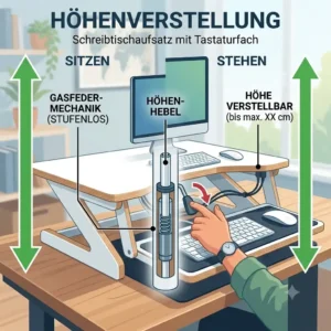 Gas spring height adjustment mechanism of the schreibtischaufsatz mit tastaturfach