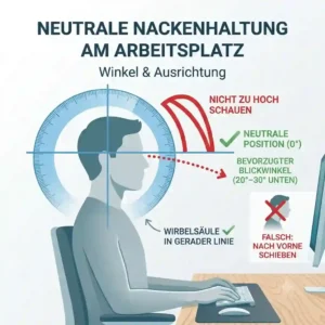 Visual guide showing neutral head and neck alignment to avoid strain, illustrating essential schreibtischaufsatz ergonomie tipps.