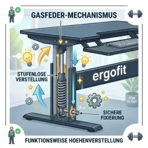 Detailed diagram showing the internal gas spring mechanism of the writesreibtischaufsatz fitness.
