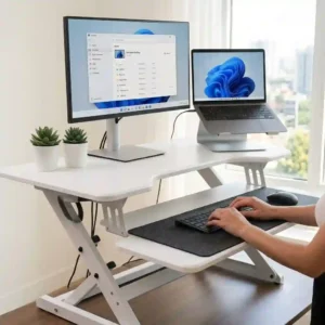 A compact version of the schreibtischaufsatz ergonomisch 2026 designed specifically to fit corner desks in modern offices.