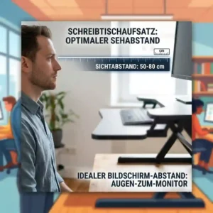 Grafik zum korrekten Sehabstand zwischen Augen und Monitor auf einem Schreibtischaufsatz korrekt einstellen.