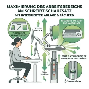 Integrierte Tastaturablage am schreibtischaufsatz mit monitorhalterung für eine ergonomische Haltung