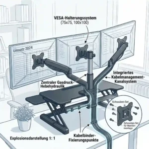 VESA mount and integrated cable management on the back of the schreibtischaufsatz triple monitor