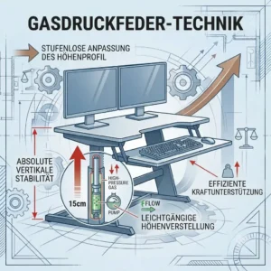Schreibtischaufsatz höhenprofil mit technischem Detailblick auf die eingebaute Gasdruckfeder