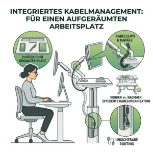 Effizientes Kabelmanagement am schreibtischaufsatz mit monitorhalterung für einen aufgeräumten Arbeitsplatz