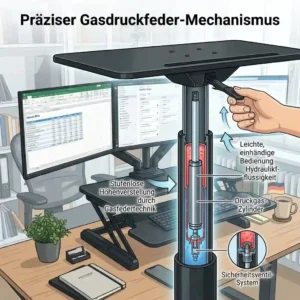 Gas spring mechanism for smooth height adjustment of the schreibtischaufsatz triple monitor
