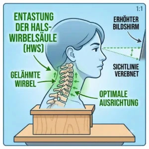 Medical illustration focusing on cervical spine relief provided by using a schreibtischaufsatz gegen nackenverspannung