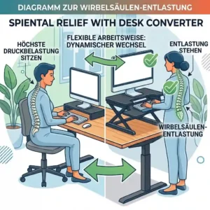 A professional desk setup featuring a dual monitor writesk converter designed specifically to combat writesk converter schreibtischaufsatz rückenschmerzen.