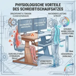 Schreibtischaufsatz höhenprofil zur Vorbeugung von Rückenschmerzen und Entlastung der Wirbelsäule
