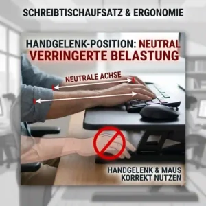 Ergonomische Handgelenkstellung bei der Bedienung von Maus und Tastatur auf dem Schreibtischaufsatz korrekt einstellen.